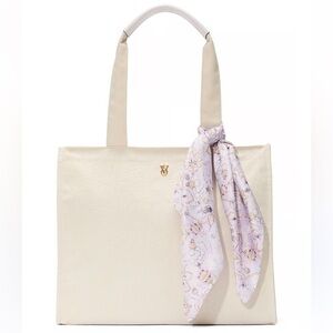 NWT! Victoria’s Secret Floral-Embossed Book Tote Bag with Floral Scarf - Cream